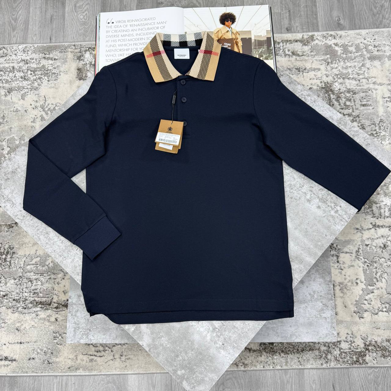 BBR CHECK COLLAR COTTON POLO - NAVY