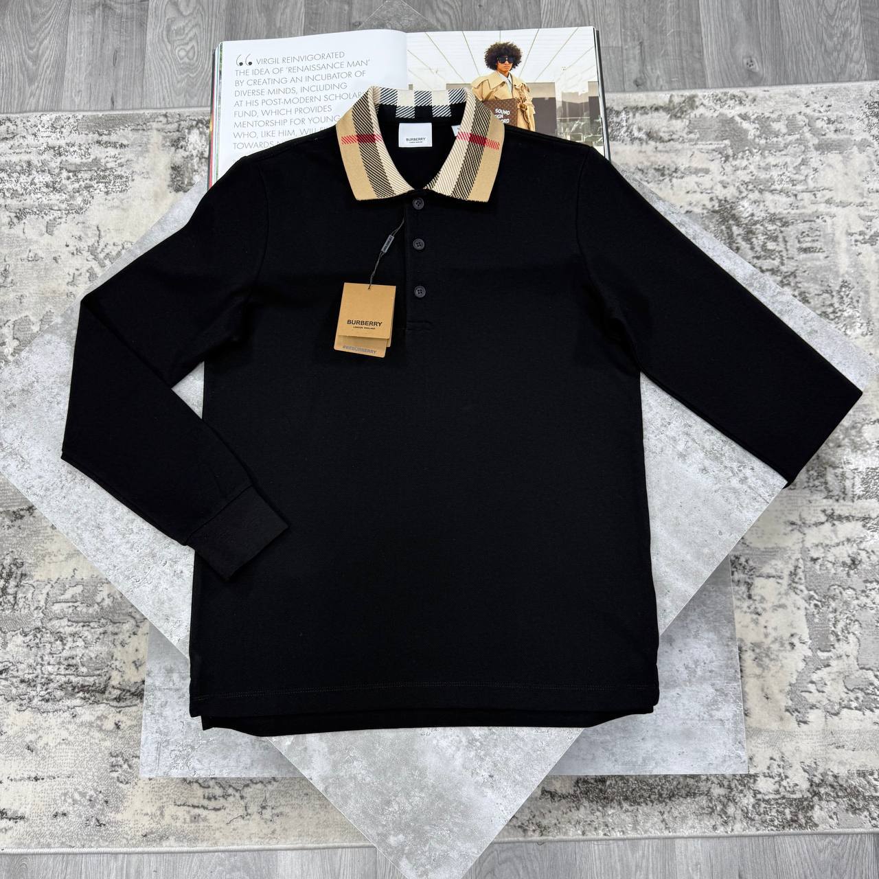 BBR CHECK COLLAR COTTON POLO - BLACK