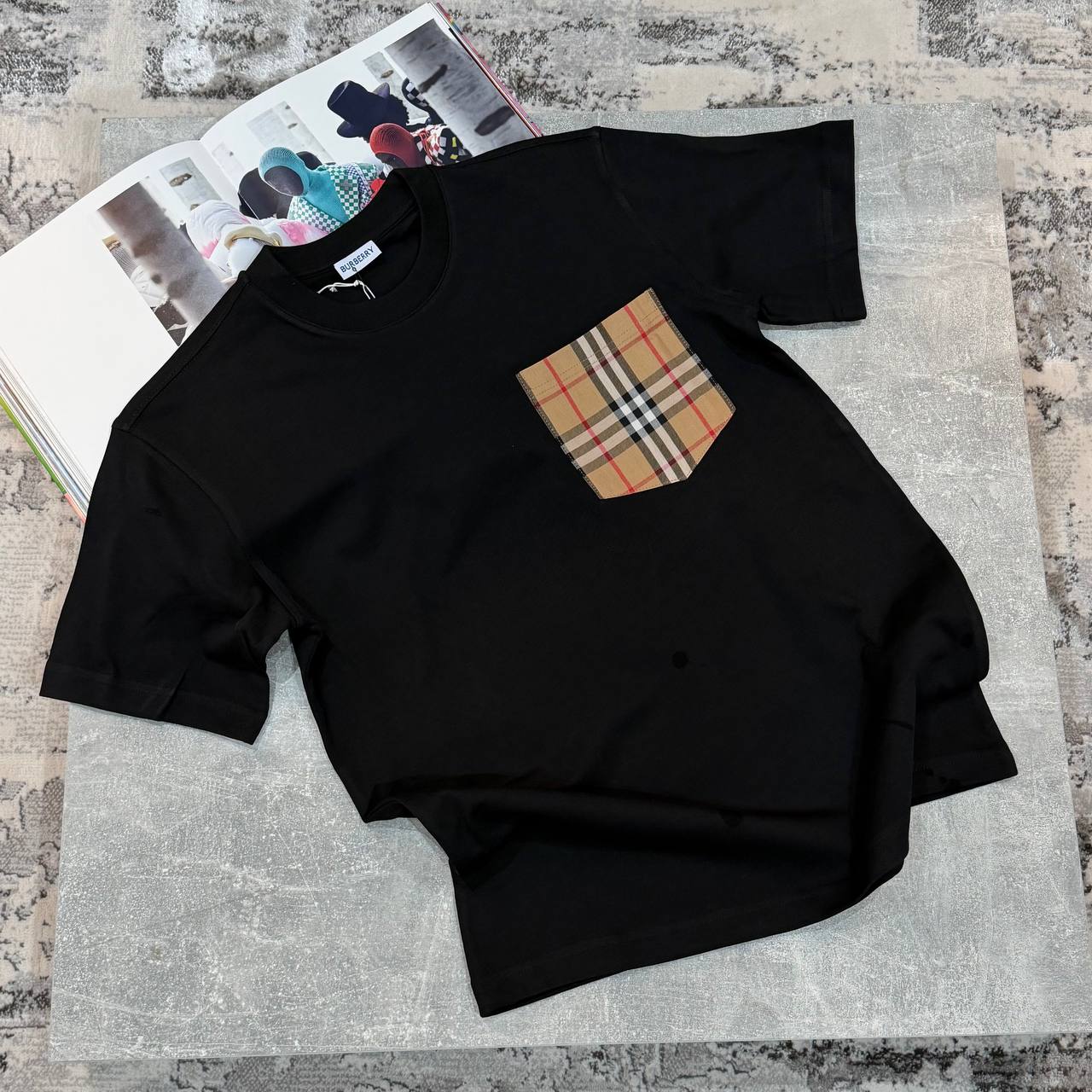 BBR CHECK POCKET TSHIRT - BLACK