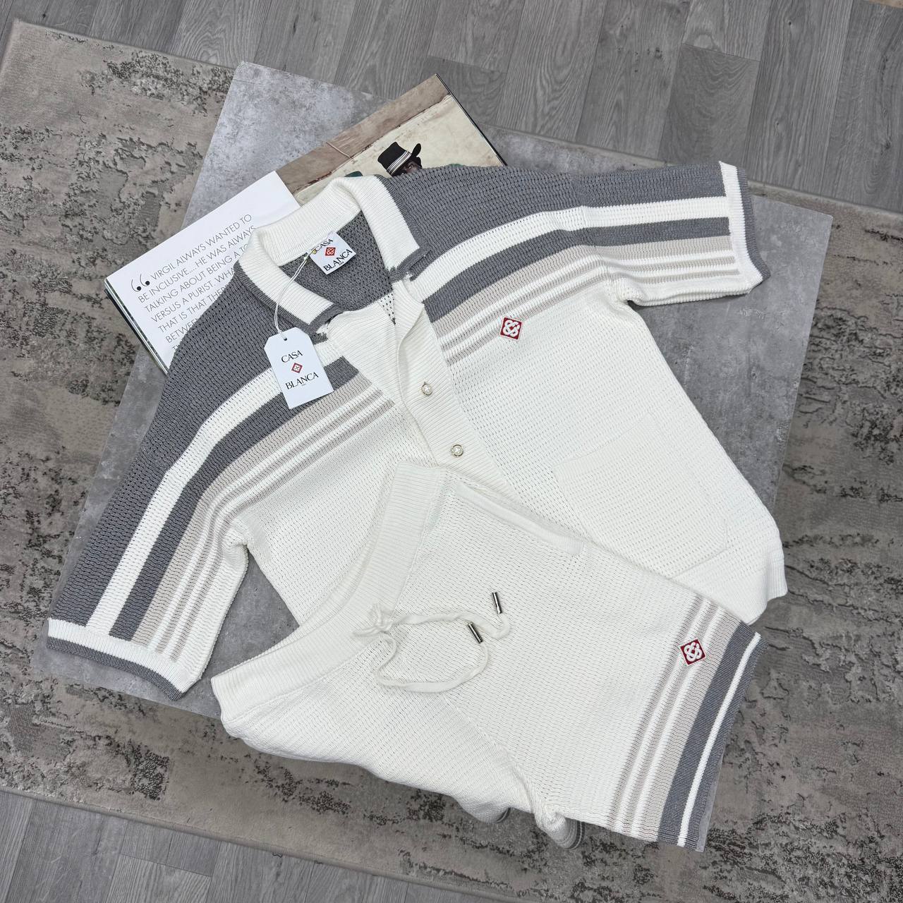 CB KNITTED SHORT SETS - WHITE / GREY