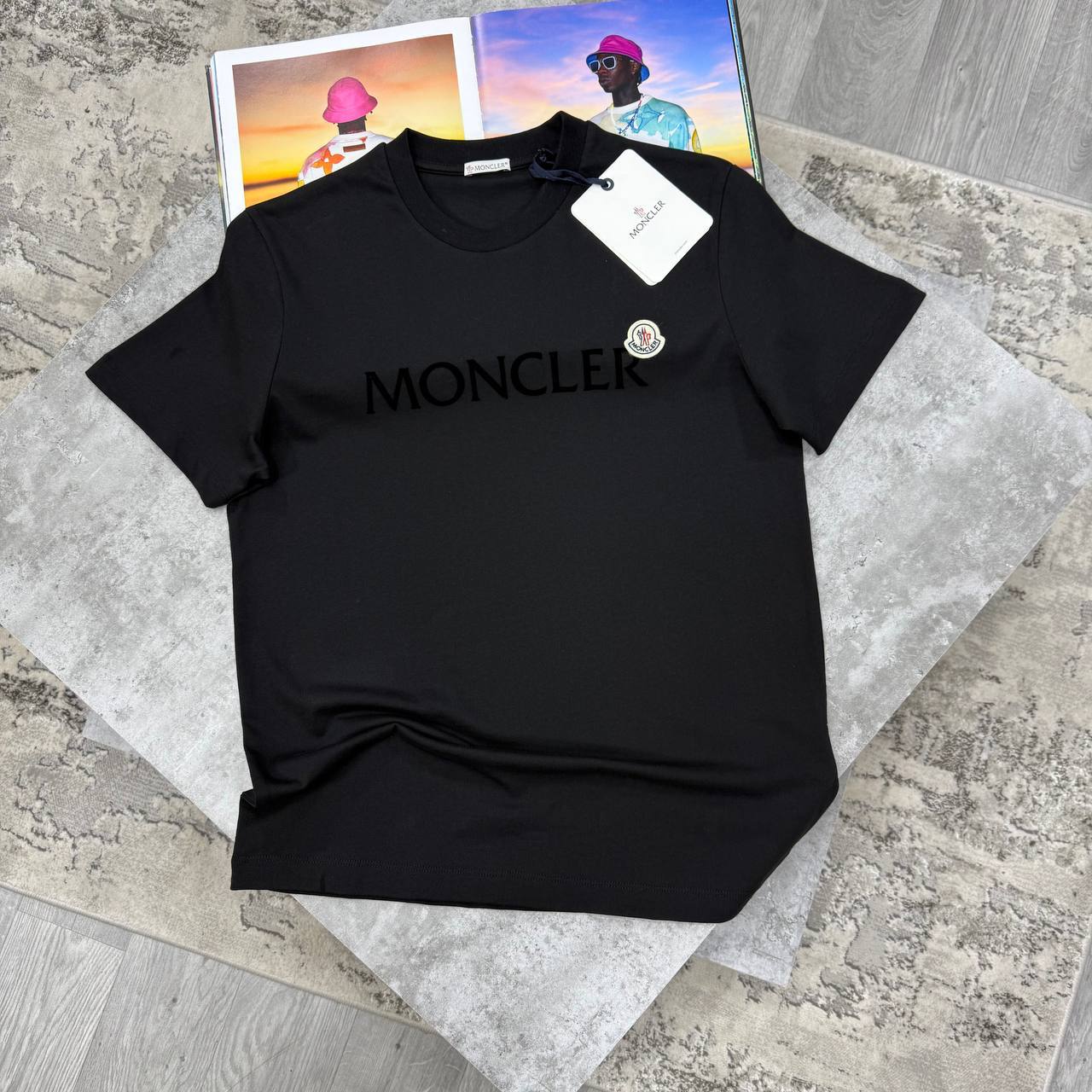 MNCLR FLOCKED LOGO TSHIRT - BLACK