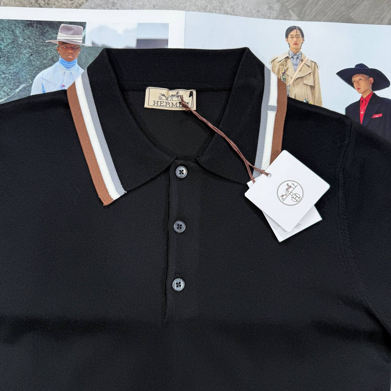 H CONTRAST TRIM POLO - BLACK