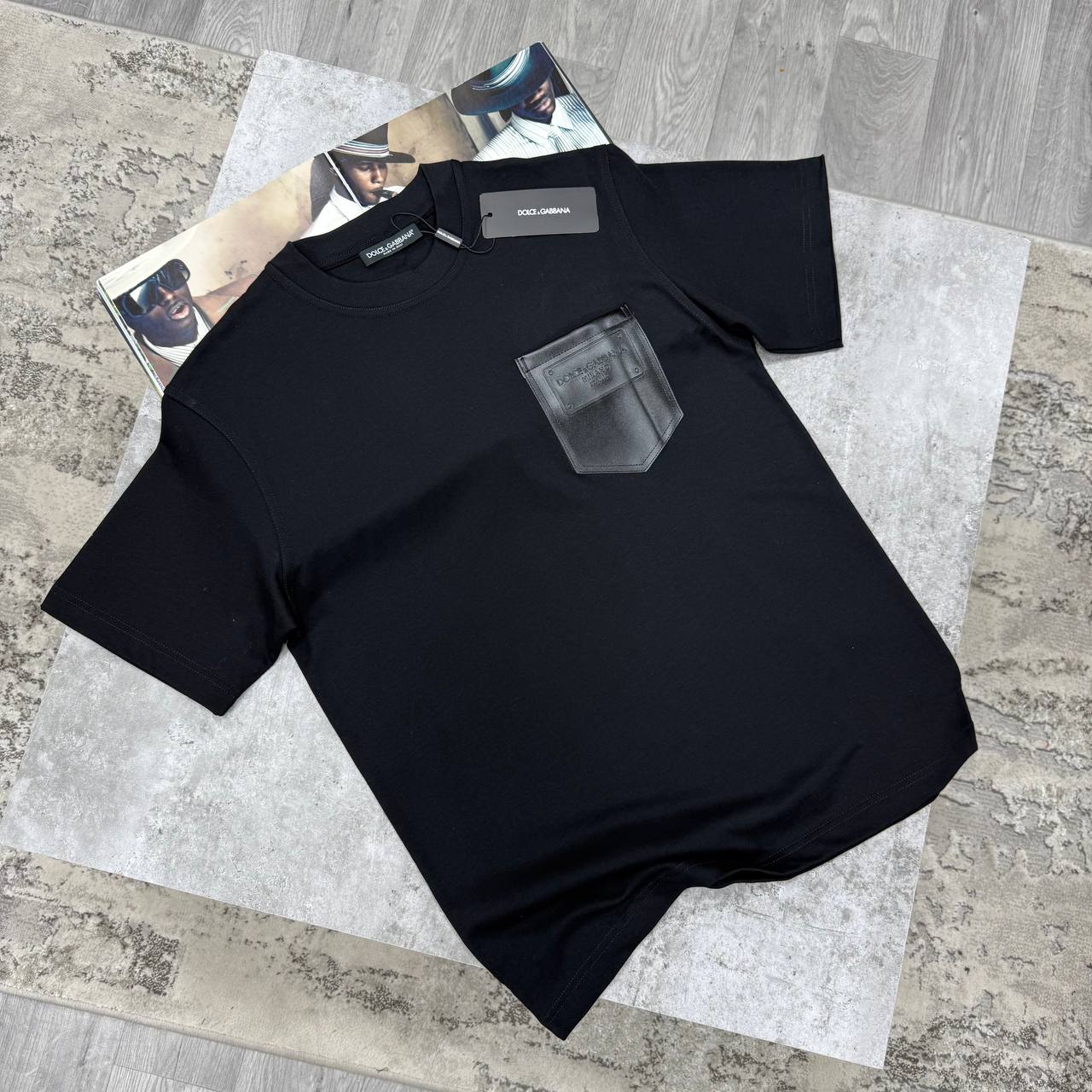 D&G LEATHER POCKET TSHIRT - BLACK