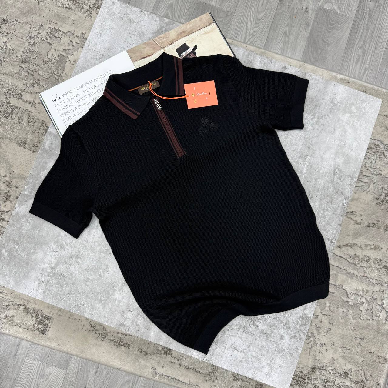 LORO KNIT QUARTER-ZIP POLO - BLACK