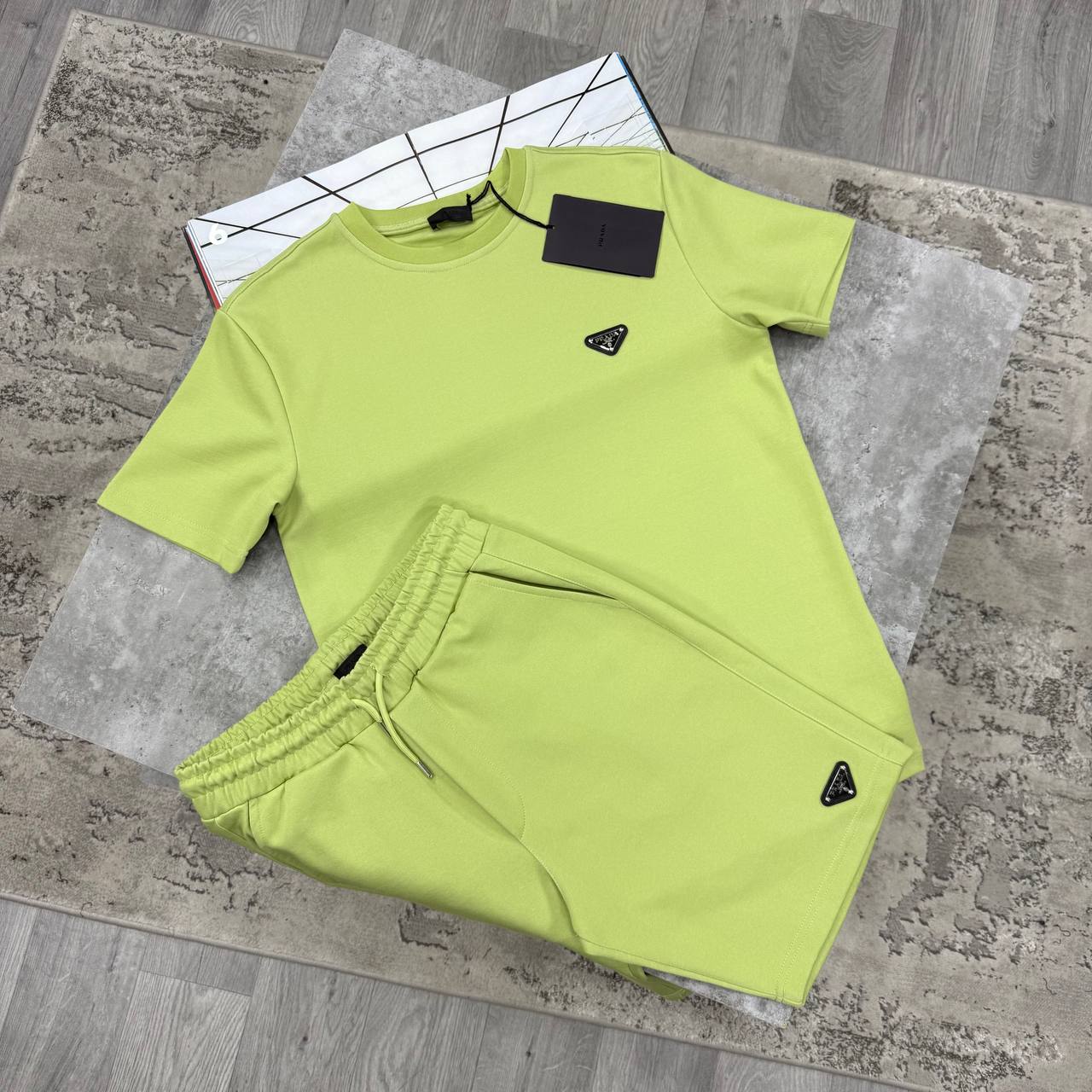 PDA TRIANGLE LOGO SHORT SETS - LIME GREEN