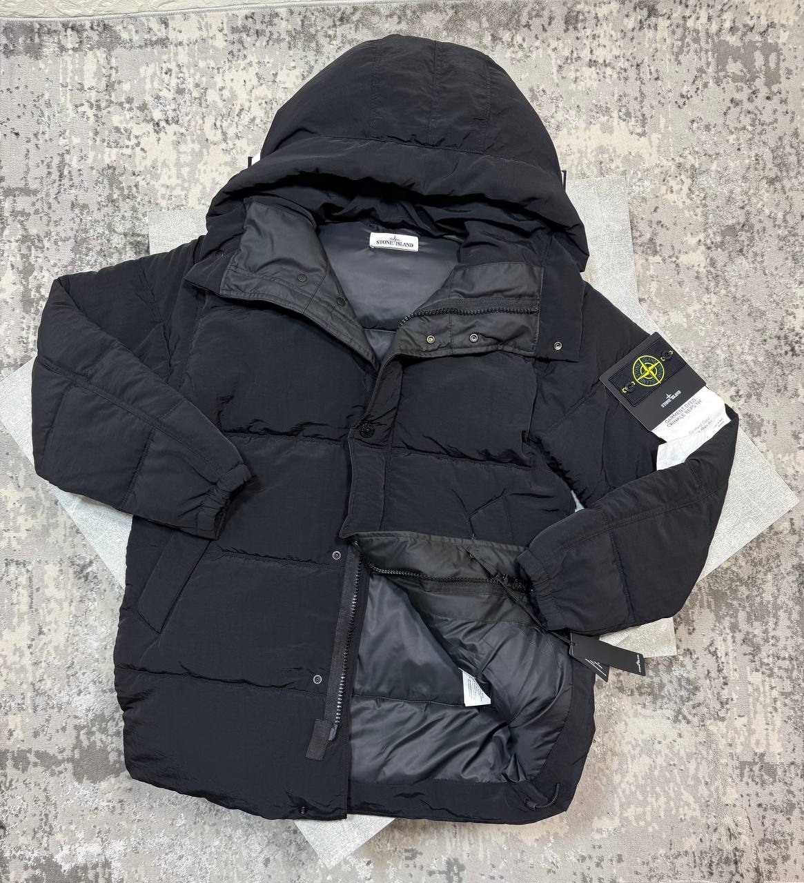 SI CRINKLE REPS NY HOODED DOWN JACKET - BLACK