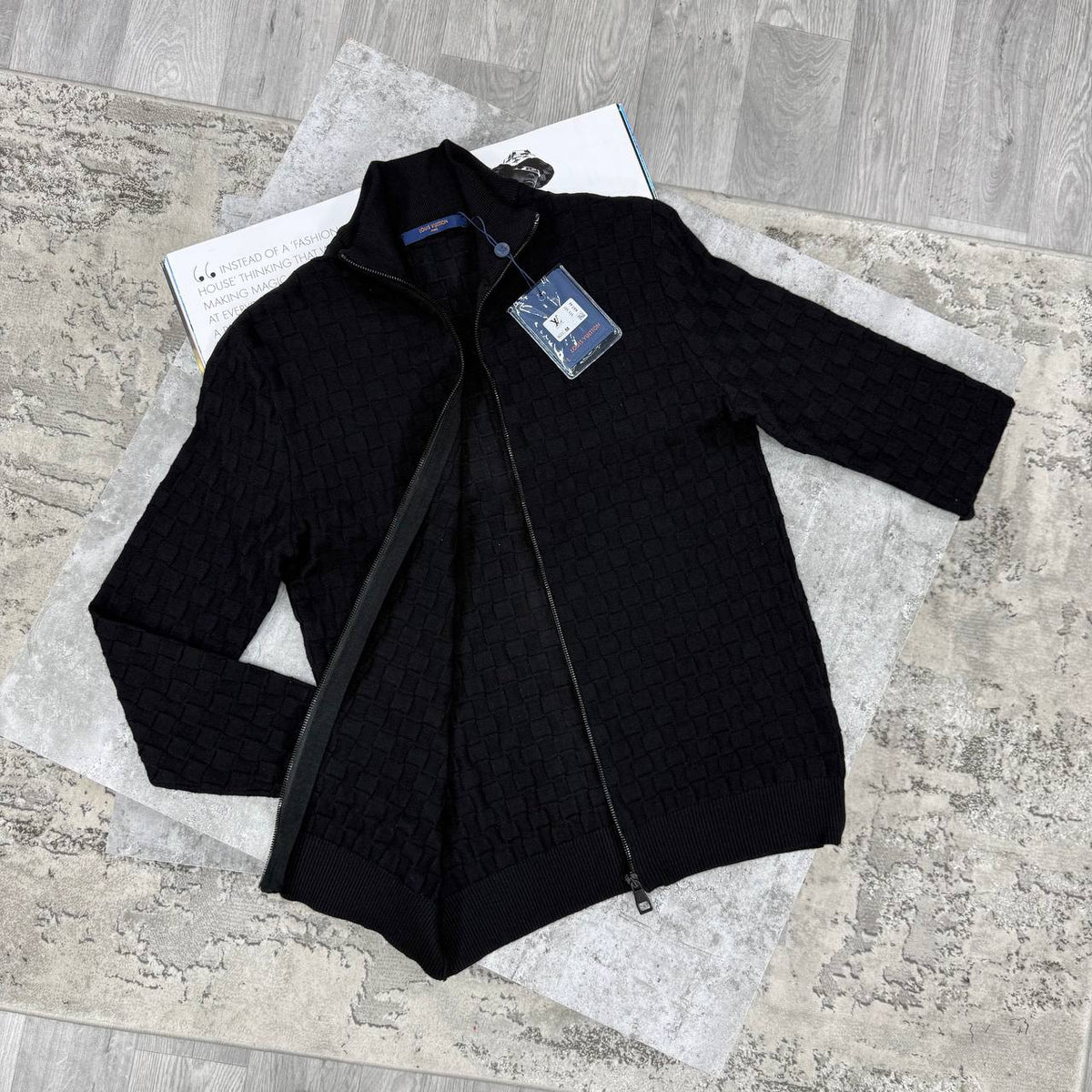 LVE DAMIER KNIT CARDIGAN - BLACK