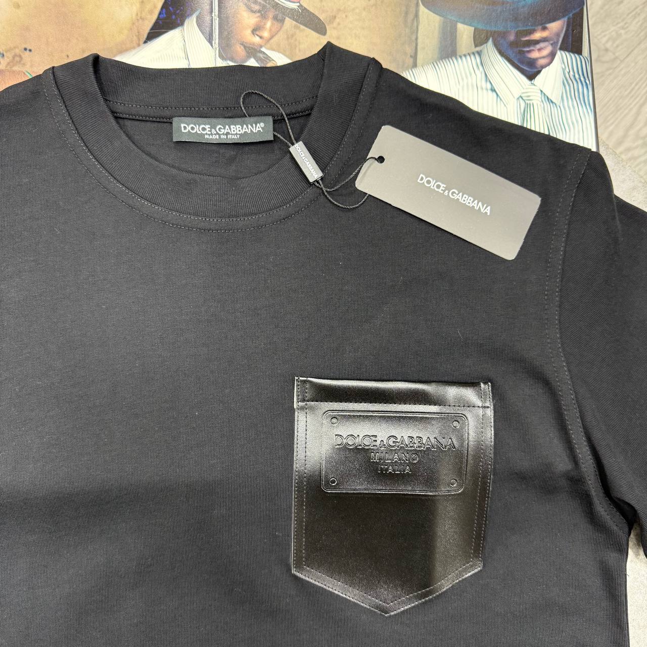 D&G LEATHER POCKET TSHIRT - BLACK
