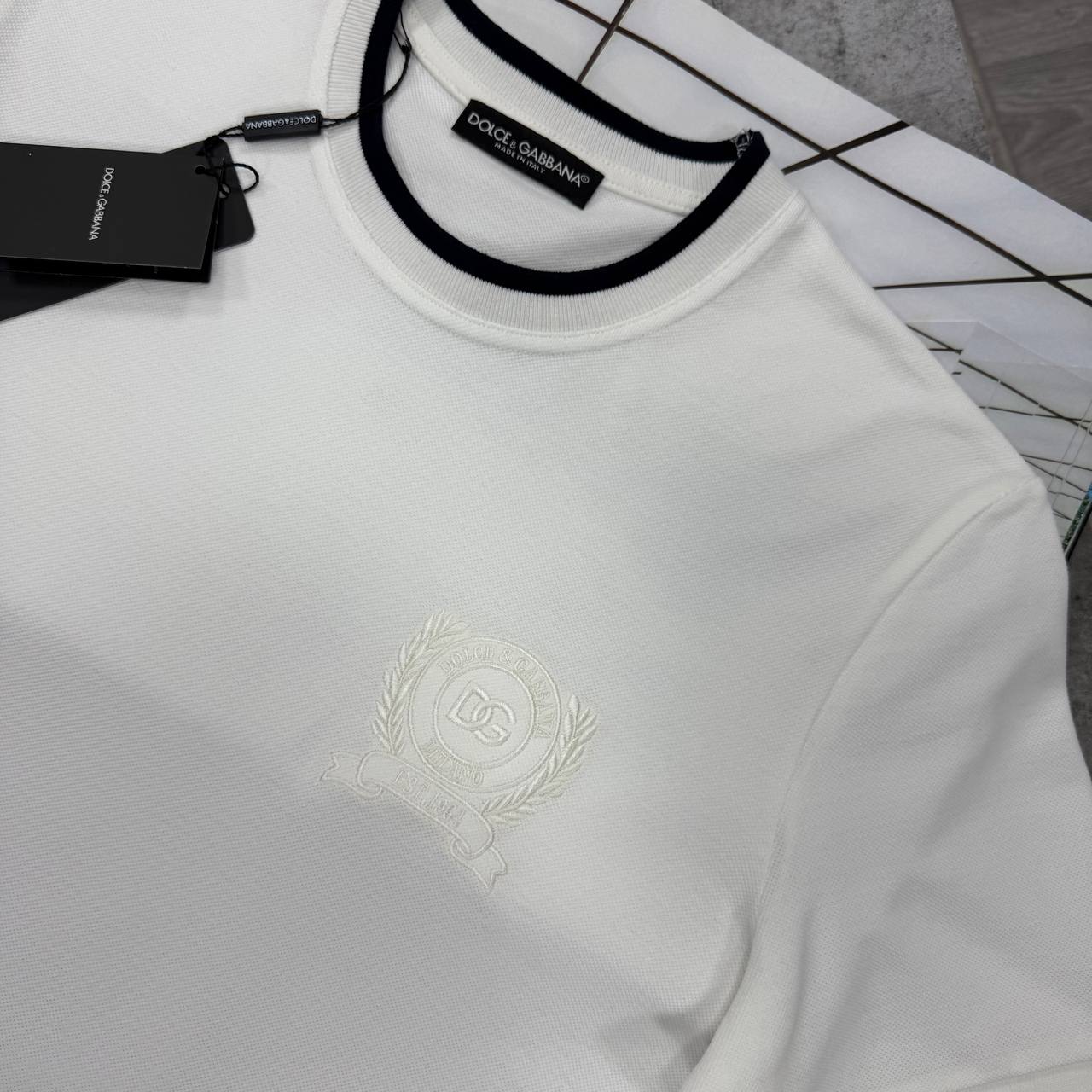 D&G EMBROIDERED LOGO TSHIRT - WHITE