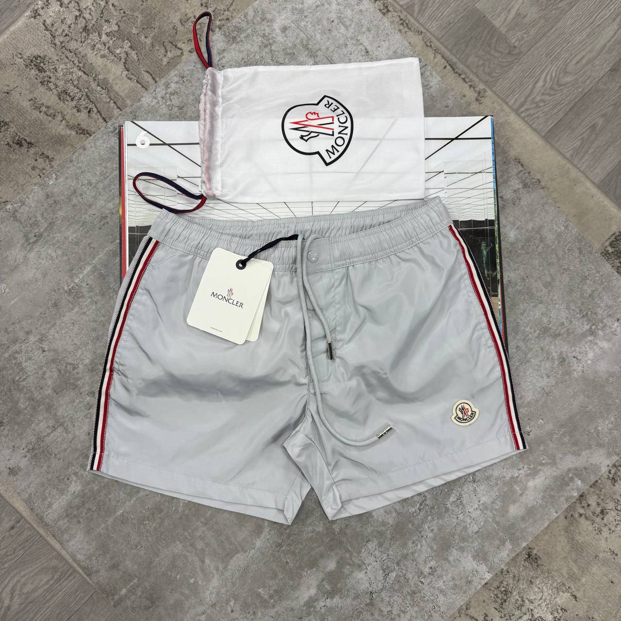 MNCLR STRIPED BAGGED SWIMS - LIGHT GREY