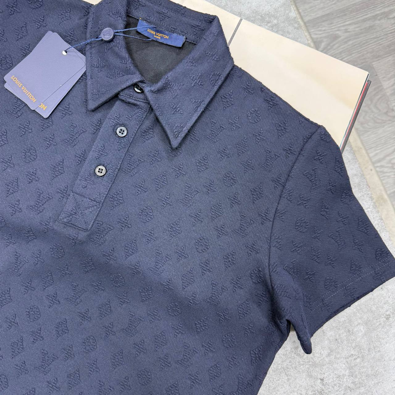LVE KNIT MONOGRAM POLO - NAVY
