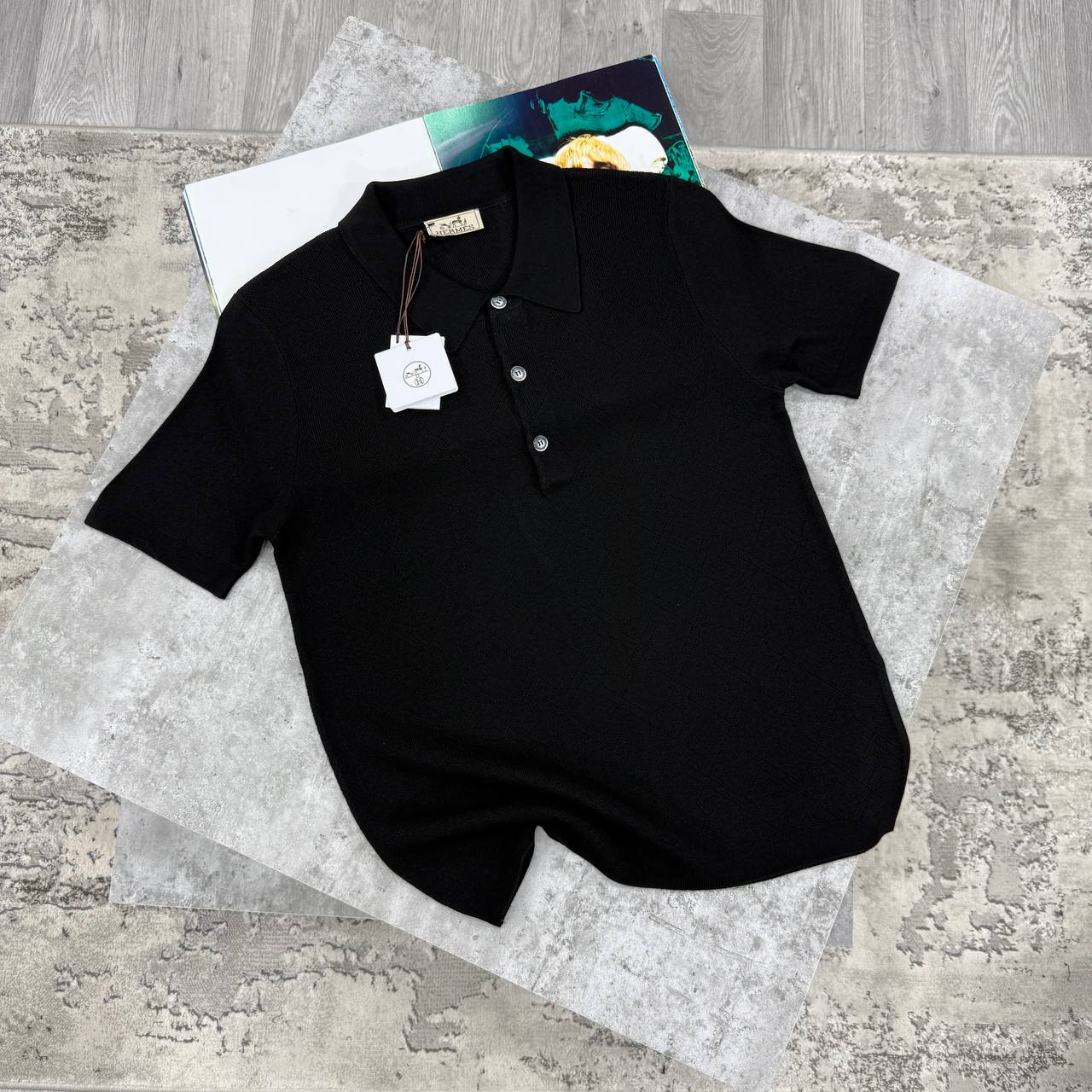 H KNIT POLO - BLACK