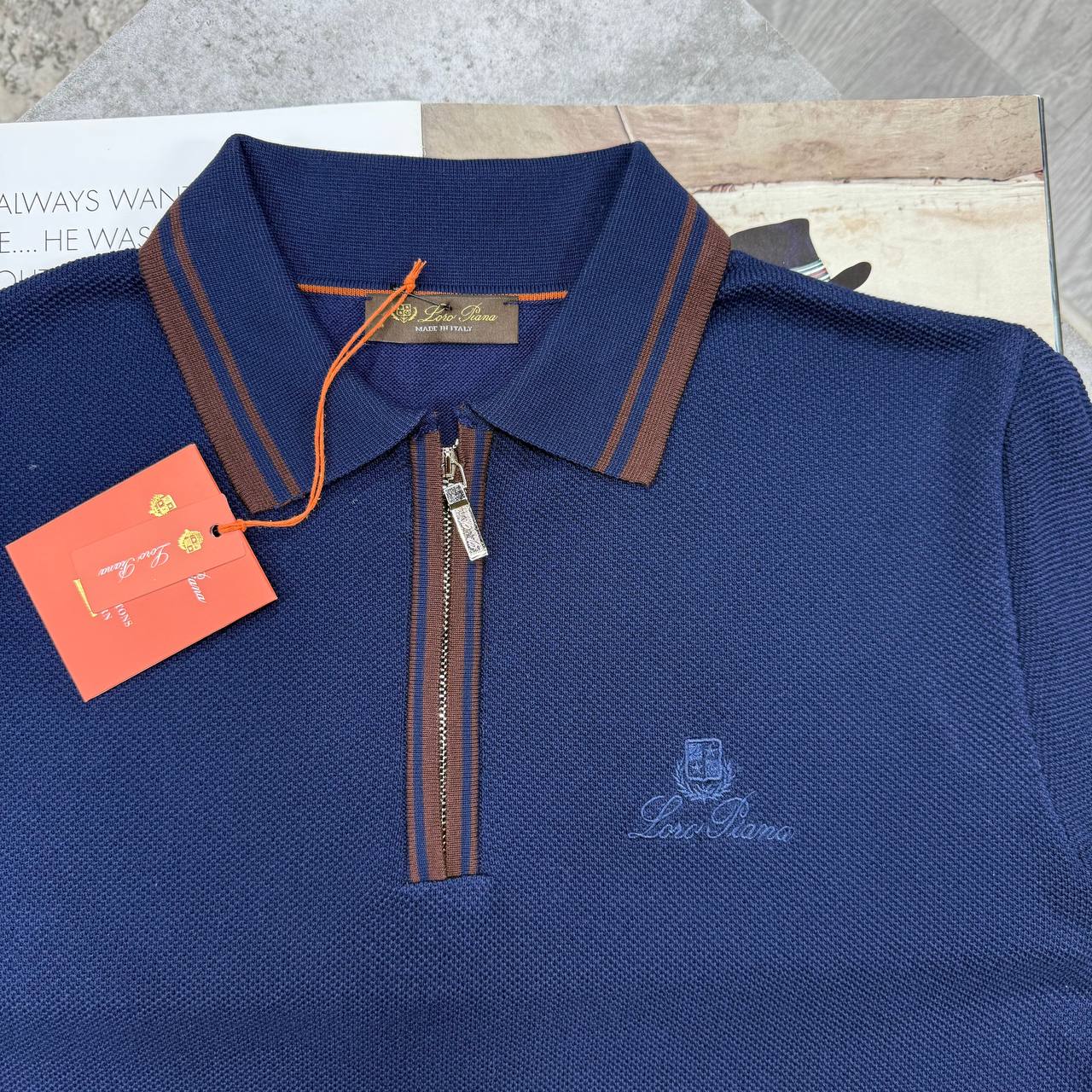 LORO KNIT QUARTER-ZIP POLO - NAVY