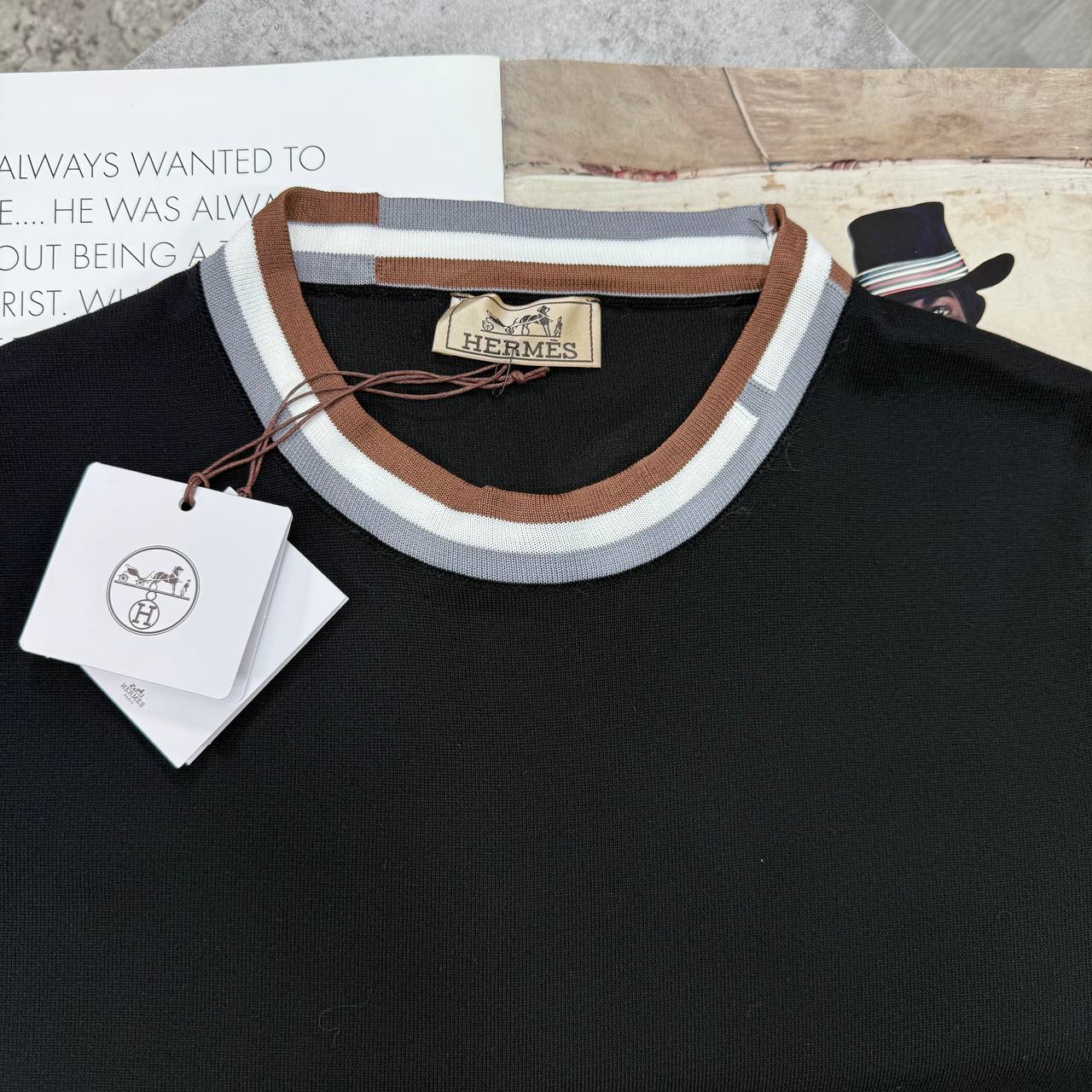 H STRIPPED TRIM TSHIRT - BLACK