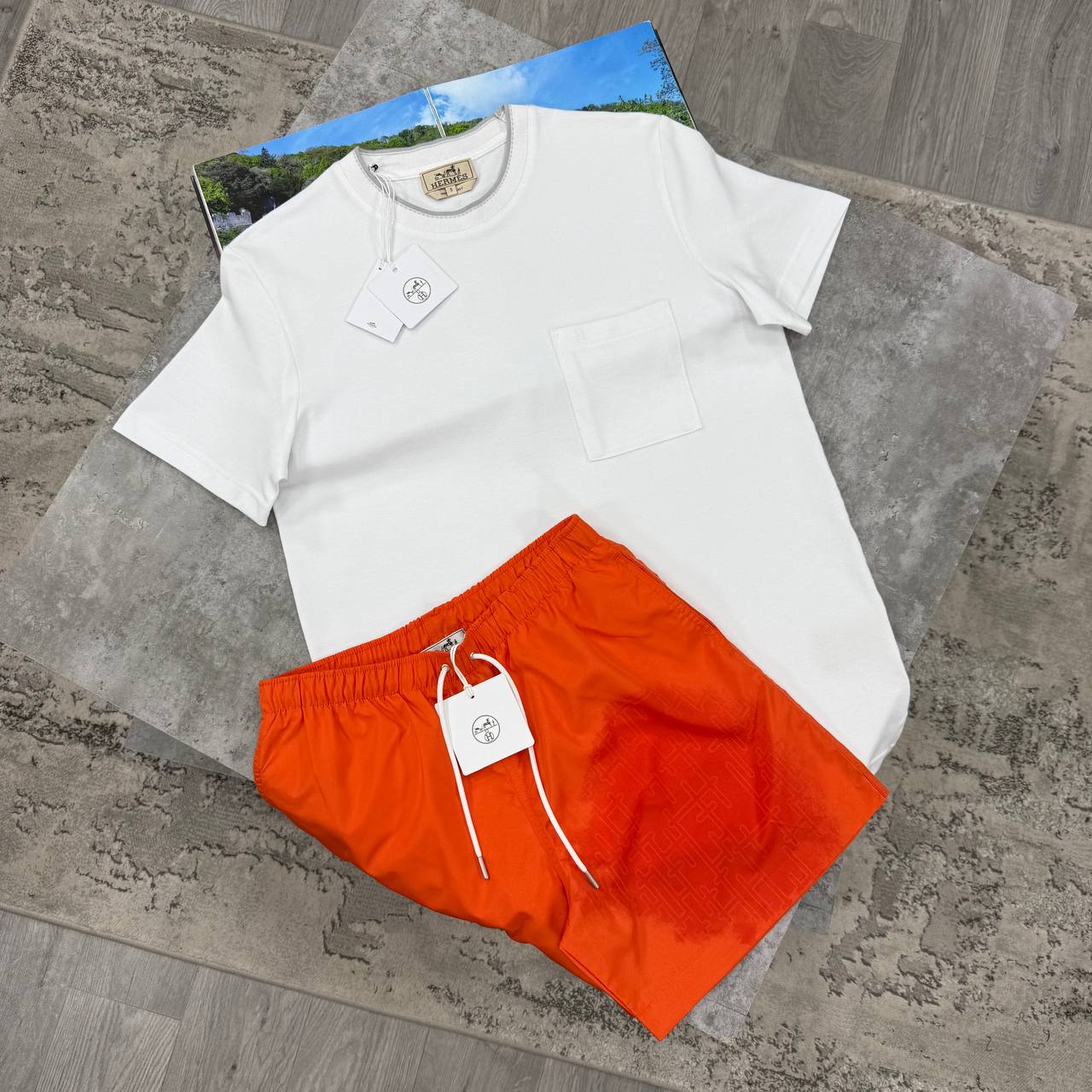H SHORT SETS - WHITE / ORANGE