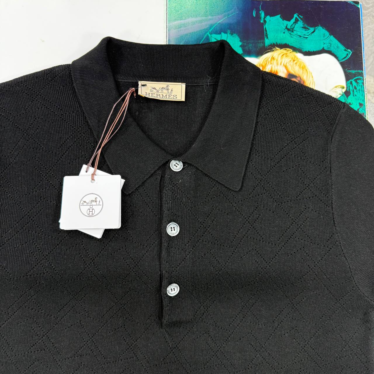 H KNIT POLO - BLACK