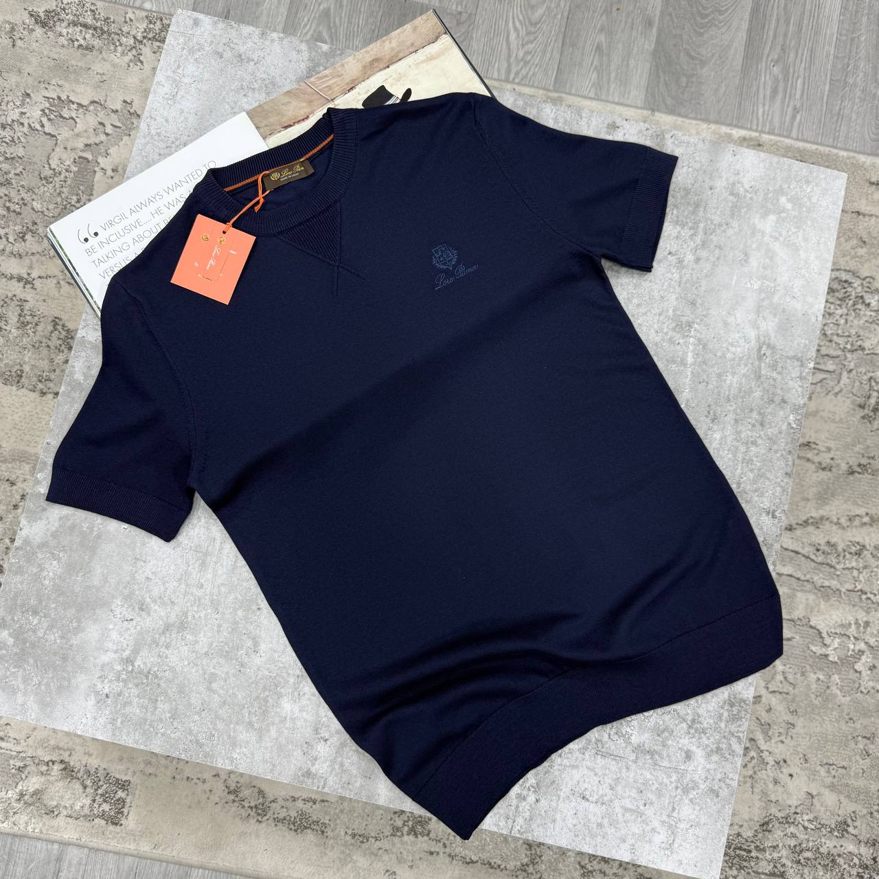 LORO KNIT V-NECK TSHIRT - NAVY